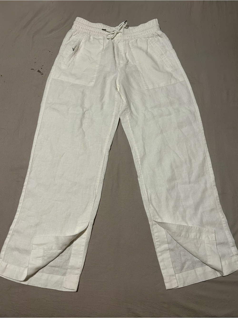 Athleta Cream Wide-Leg Linen Joggers with Drawstring Waist